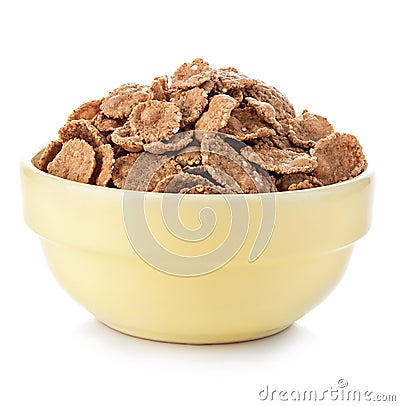 Wheat bran breakfast cereal in a bowl isolated on white background Stock Photo