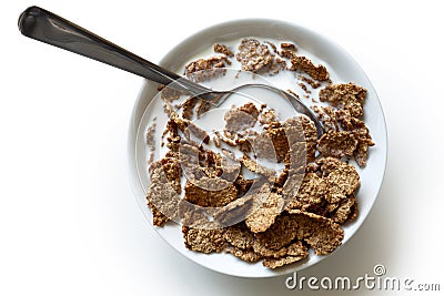 Wheat bran breakfast cereal in bowl. Stock Photo