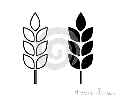 Wheat cereal icon. Fiber oat. Logo bakery. Spike wheat. Bread grain isolated on background. Seed flour barley, corn, rye, malt, br Vector Illustration