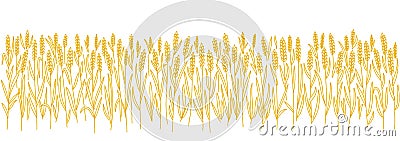 Wheat field. Agriculture cereal harvest. Bread wrapper. Orange dry rye grass. Copy space. Horizontal banner. Hand drawn Vector Illustration