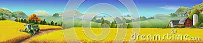 Wheat field, rural landscape Vector Illustration