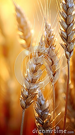 wheat plant in the summer sunlight with a close-up view. Stock Photo
