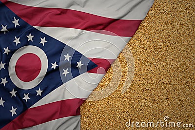 wheat grain on the waving colorful big flag of ohio state Stock Photo