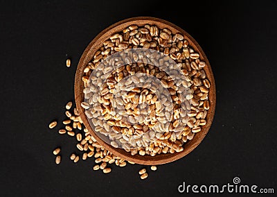 Wheat Grains, Barley Pile, Dry Cereal Seeds, Wheat Grains Heap on Black Stock Photo