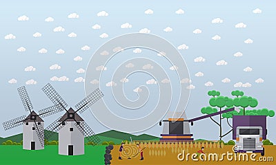 Wheat harvesting concept vector illustration in flat style Vector Illustration