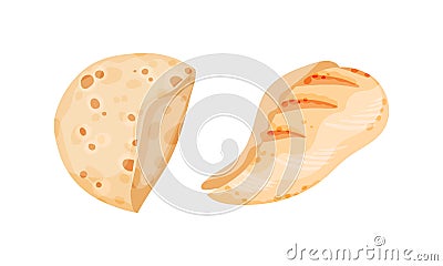 Wheat pita bread and chicken fillet. Doner kebab, shawarma cooking ingredients vector illustration Vector Illustration