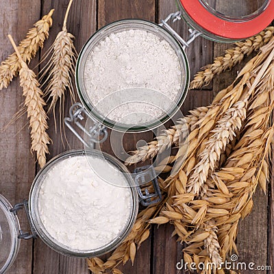 Wheat and rye flour Stock Photo