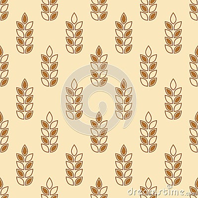 Wheat seamless pattern. Repeating gold grain. Oat background. Repeated flour patterns. Spike corn. Texture golden bakery. Repeat Vector Illustration