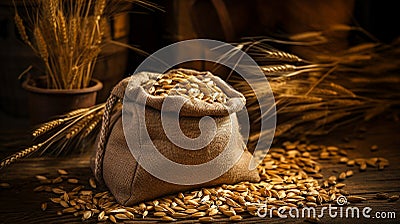 Wheat seeds in jute sacks generative AI Stock Photo