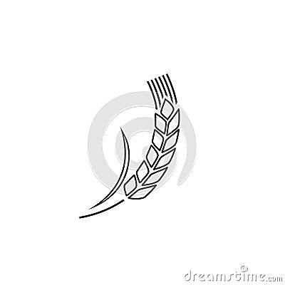 Wheat spike isolated on white background. Grain plant silhouette. Spica line icon. Ear organic. Vector illustration flat Vector Illustration