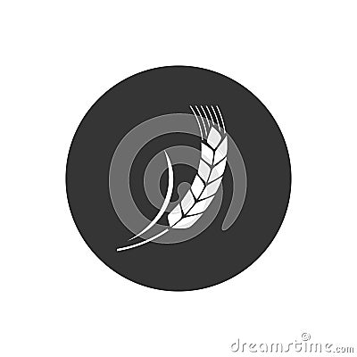 Wheat spike white isolated on gray background. Grain plant silhouette. Spica icon. Ear organic. Vector illustration flat Vector Illustration