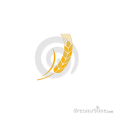Wheat spike yellow isolated on white background. Grain plant silhouette. Spica icon. Ear organic. illustration flat Vector Illustration