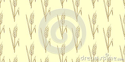 Wheat spikelets, vector seamless pattern in doodle style, isolated Vector Illustration