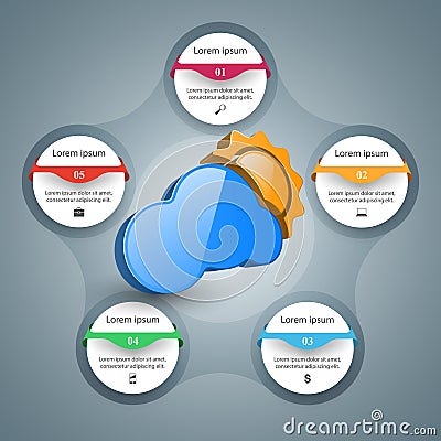 Wheather infographic. Sun, cloud, rain icon. Vector Illustration