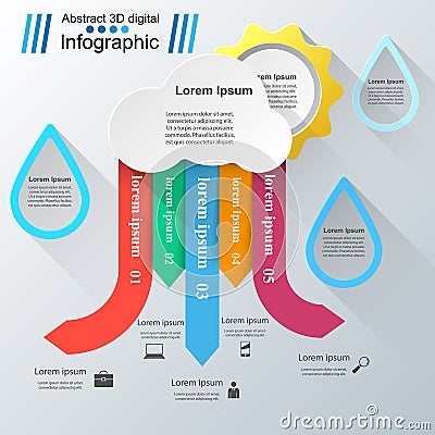 Wheather infographic. Sun, cloud, rain icon. Vector Illustration