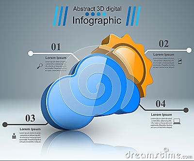 Wheather infographic. Sun, cloud, rain icon. Vector Illustration