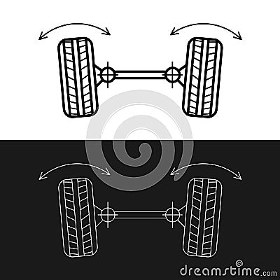 Wheel alignment line icon. Car suspension angles adjustment. Axle control symbol Vector Illustration