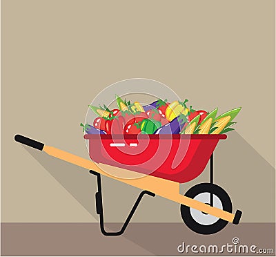 Wheel Barrow filled with Vegetables Vector Vector Illustration