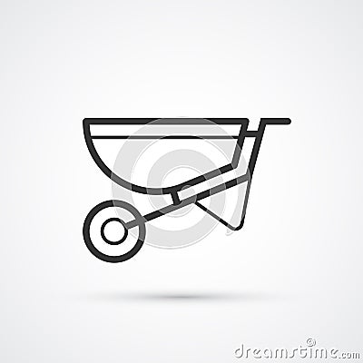 Wheel barrow flat line black icon. Vector eps10 Cartoon Illustration