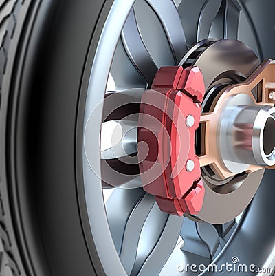 Wheel and brake pads Stock Photo
