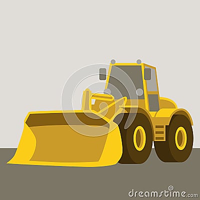 Wheel bulldozer yellow vector illustration flat style Vector Illustration