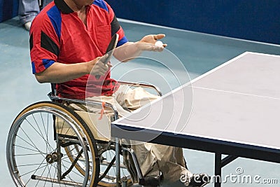 Wheel Chair Table Tennis for Disabled Persons Stock Photo