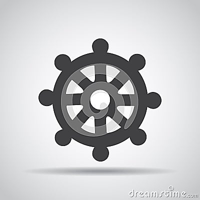 Wheel of Dharma icon with shadow on a gray background. Vector illustration Cartoon Illustration