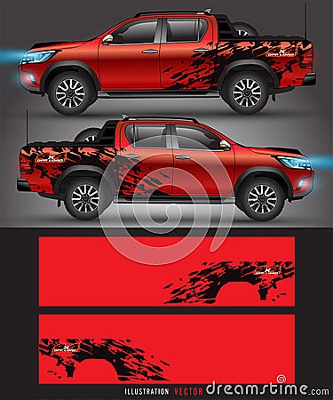 4 wheel drive truck and car graphic vector. abstract lines with black background design for vehicle vinyl wrap Vector Illustration