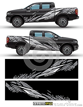 4 wheel drive truck and car graphic vector. Splash pattern abstract lines with black background design for vehicle vinyl wrap Vector Illustration