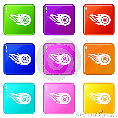 Wheel fire icons set 9 color collection Vector Illustration