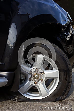 Wheel, flat tire Stock Photo