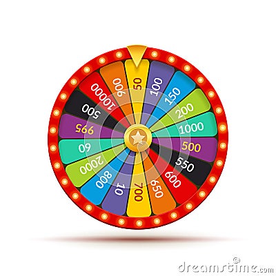 Wheel fortune casino game. Lucky prize spin jackpot lottery background. Fortune wheel isolated Vector Illustration