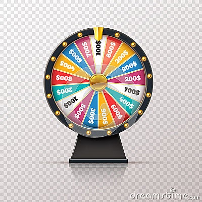 Wheel fortune. Casino prize lucky game roulette, win jackpot money lottery circle. Chance winner gamble wheel 3d Vector Illustration