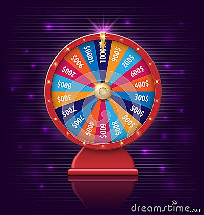 Wheel of fortune with glowing lamps for online casino, poker, roulette, slot machines, card games. realistic 3d wheel of Vector Illustration