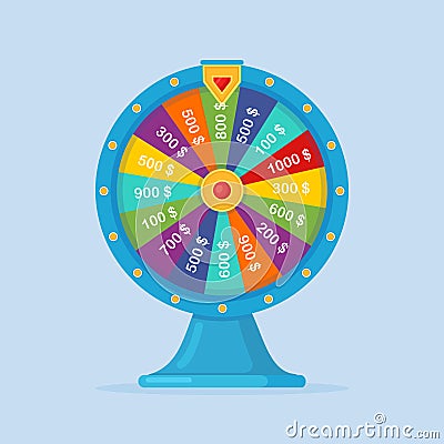 Wheel of fortune isolated on background. Roulette of fortune. Lottery, game in casino concept. Vector cartoon design Vector Illustration