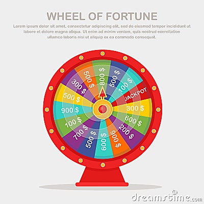 Wheel of fortune isolated on background. Roulette of fortune. Lottery, game in casino concept. Vector cartoon design Vector Illustration