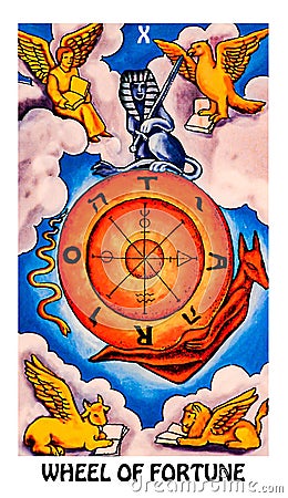 Wheel of Fortune Tarot Card Major Arcana Rider Waite Smith Stock Photo