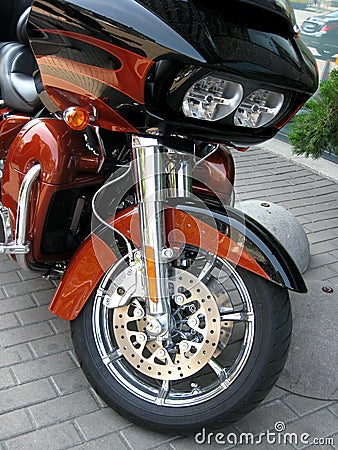 Wheel and headlights, Harley Davidson Editorial Stock Photo