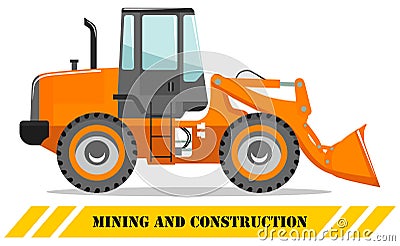Wheel loader. Detailed illustration of heavy mining machine and construction equipment. Vector illustration. Vector Illustration