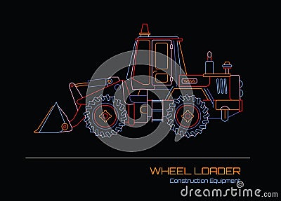 Wheel Loader neon outline Vector Illustration