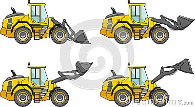 Wheel loaders. Heavy construction machines. Vector illustration Vector Illustration