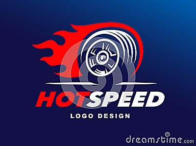 Wheel logo. Fast speed with a fiery trail Vector Illustration