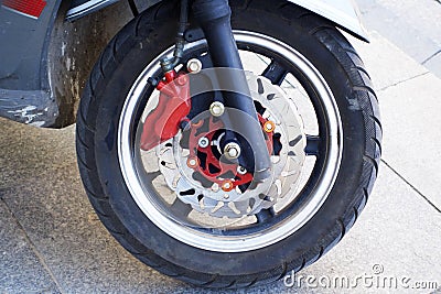 Wheel of a motorcyle Stock Photo