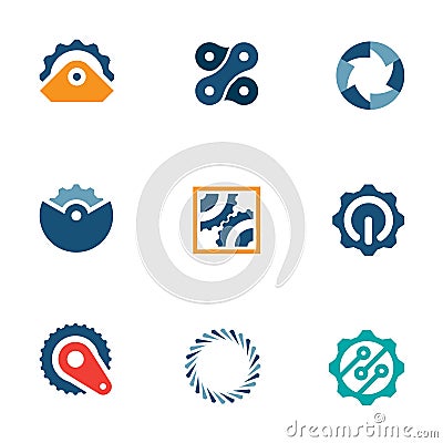 Wheel power steal machine industrial part logo icons set Stock Photo