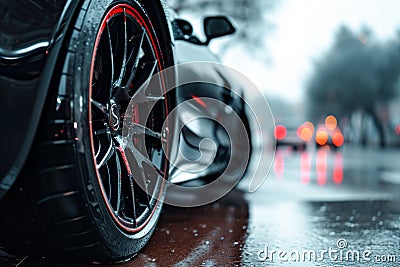 Wheel protector close up, sports car tyre. Stock Photo