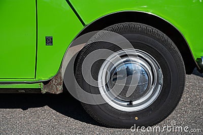 Wheel rim of an old green Citroen Mehari car Editorial Stock Photo