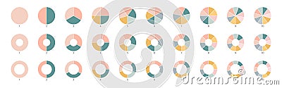 Wheel round diagram part symbol. Pie chart color icons. Segment slice sign. Circle section graph. 10,2,4,5 segment Vector Illustration