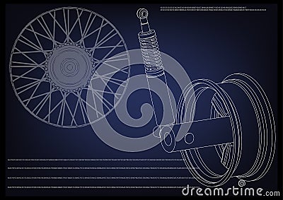 Wheel and shock absorber on a blue Vector Illustration