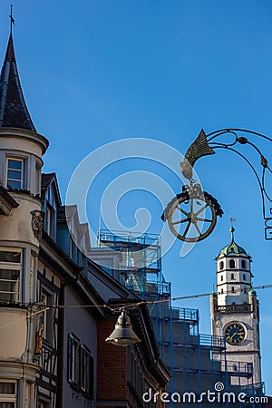 Wheel sign in Ravensburg street, Germany Stock Photo