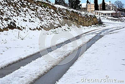 Wheel sprints in the snow Stock Photo